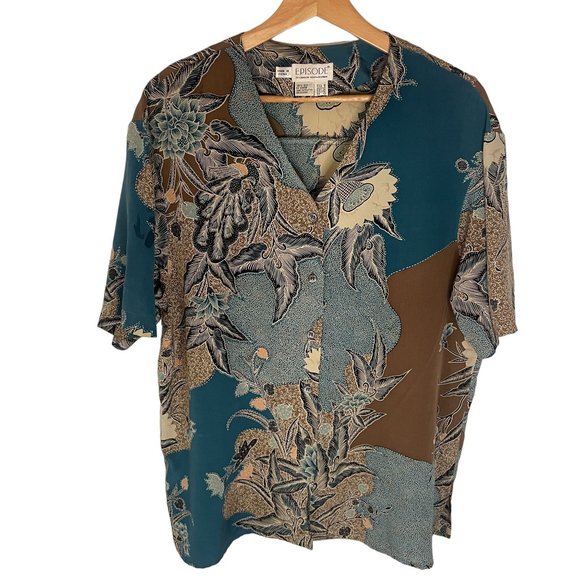 Vintage Tops - Vintage Episode Carolyn Wight Freeman Silk Floral Short Sleeve Top Women 8 Blue